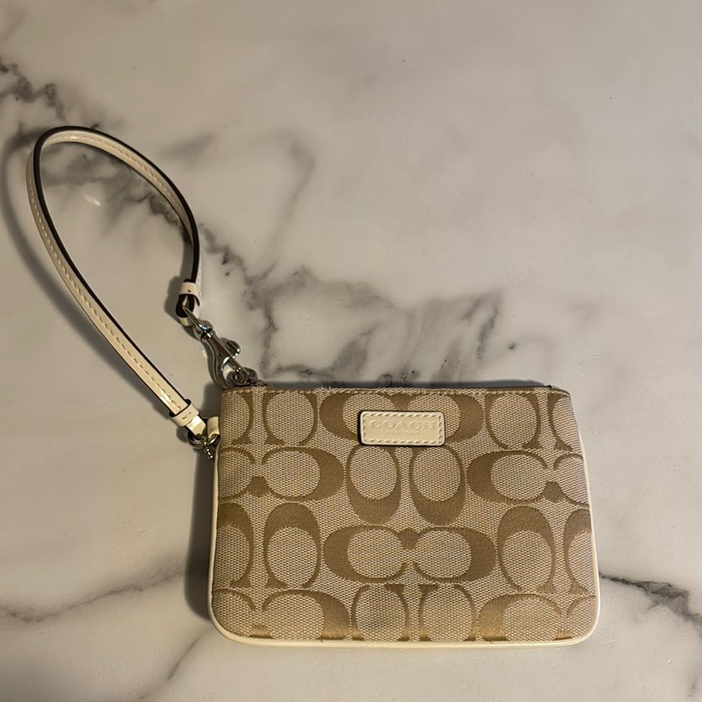 Coach Beige Signature Wristlet